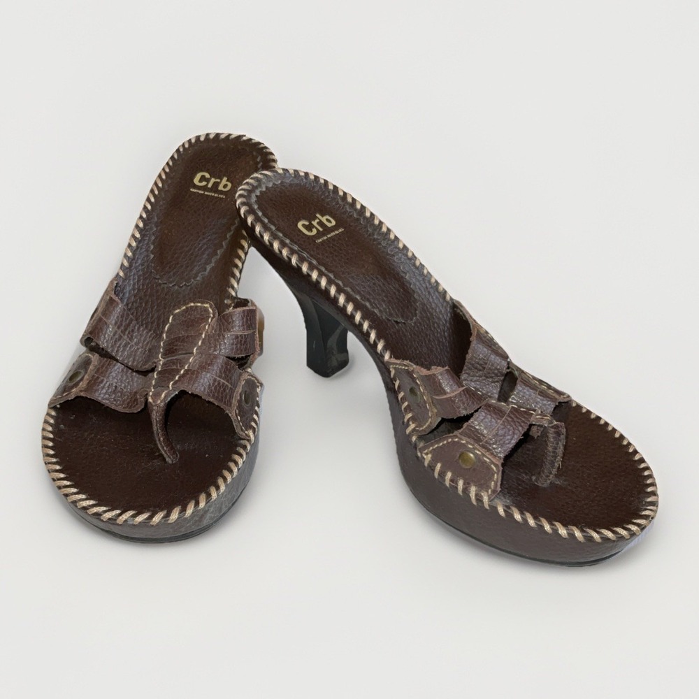 Y2k Platform Sandal Mules By CRB Leather Stitch Detail Size 6.5 Boho Grunge Rock
